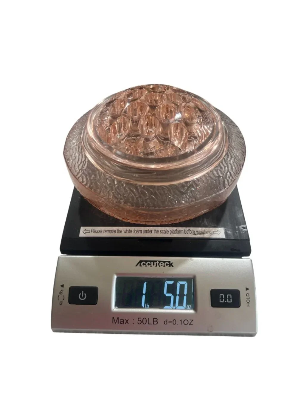 Vintage Pink Depression Glass Flower Frog Round Textured Design Superb